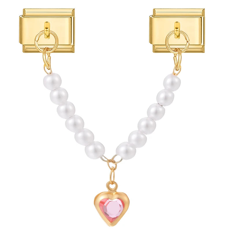 Chain perlový růžový srdce