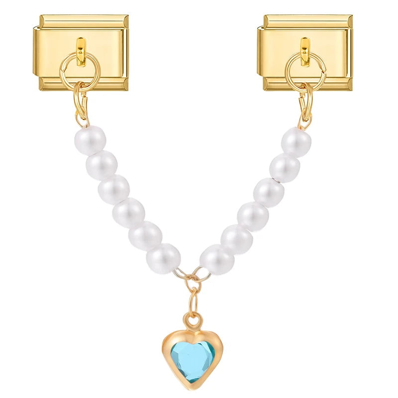 Chain perlový modré srdce