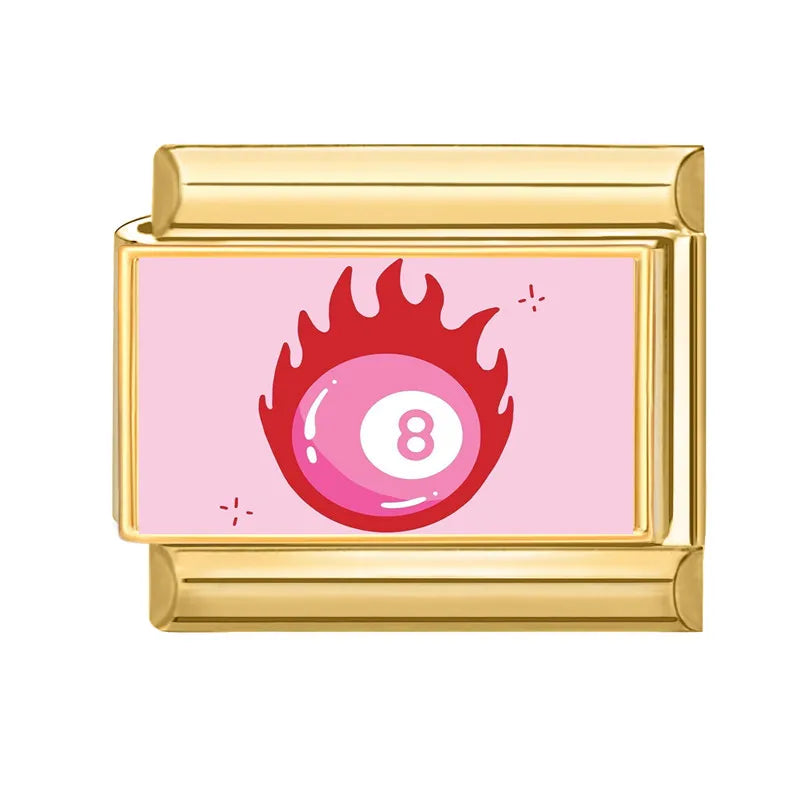 Růžová koule 8 s plamenem