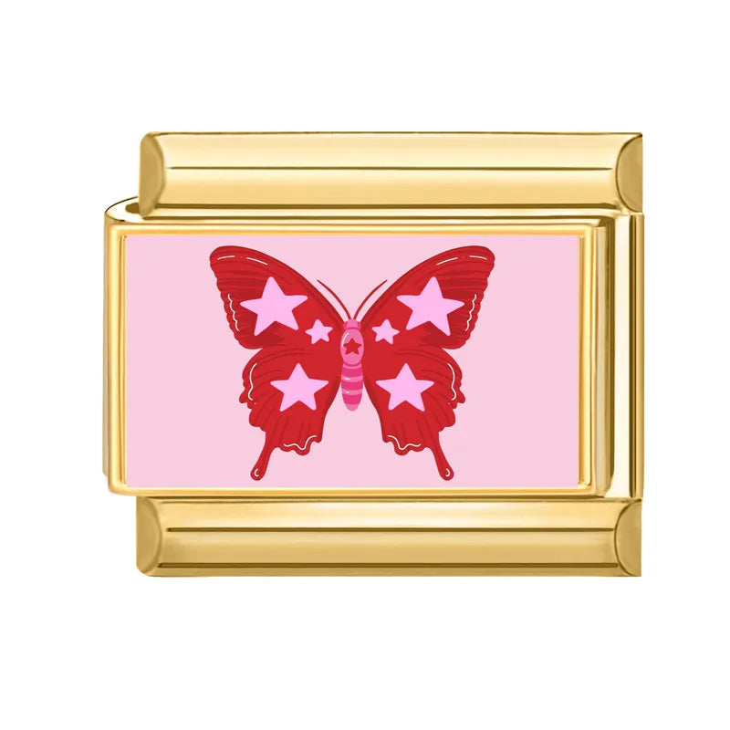 Červený motýl s hvězdami