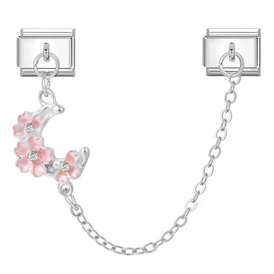 Chain měsíc s růžovými květinami