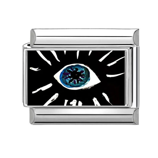 Oko s modrou čočkou na černém pozadí