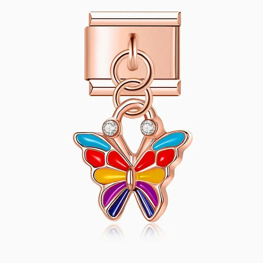 Visící barevný motýl rose gold
