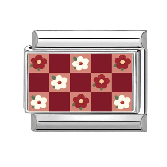 Rudá šachovnice s květinami